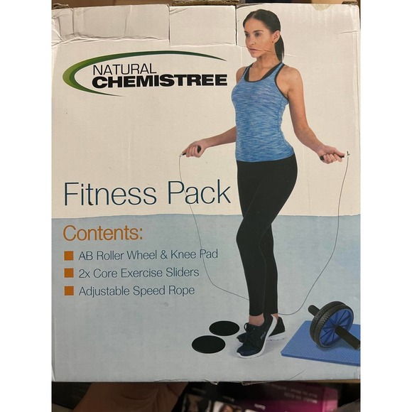 NIB Natural Chemistree Fitness Pack AB Roller Knee Pad Sliders Speed Rope - Picture 1 of 2